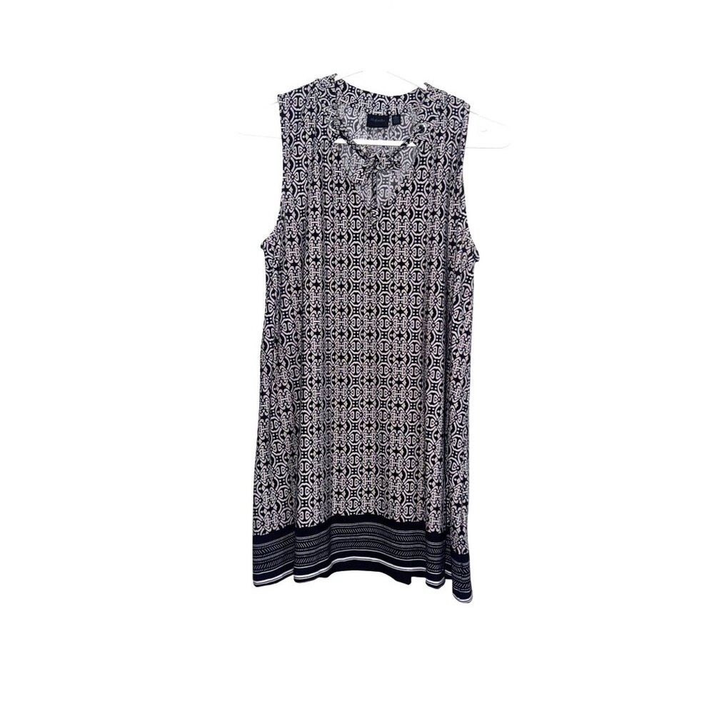 Rafaella Sleeveless Geometric Print Top With Tie Neckline Small